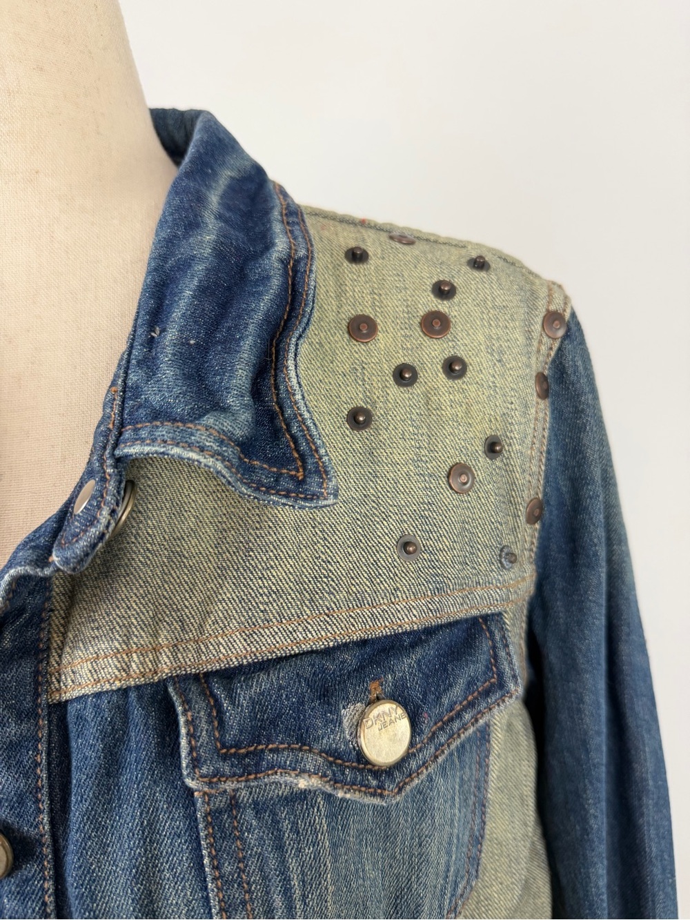 DKNY Blue Denim Jacket with Silver Stud Accents Size XL - Picture 2 of 7